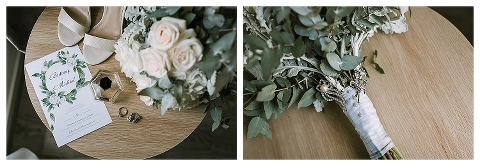 Grandma pins on bridal bouquet